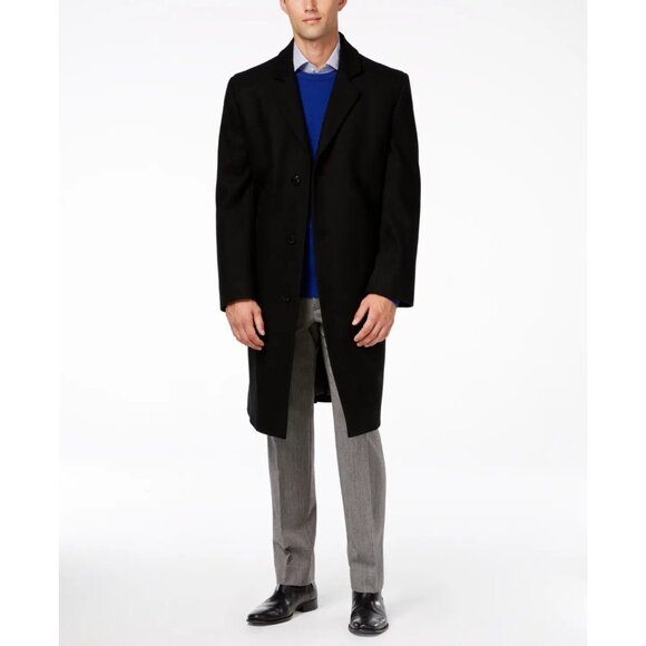 London Fog Signature Black Overcoat 38R Wool Blend Classic Fit Top Coat New - Picture 7 of 7